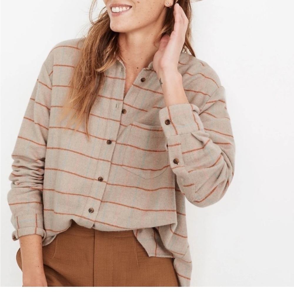 Madewell Beige and Orange Striped Button Down Shirt
